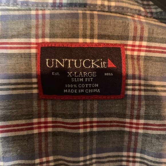 UNTUCKit Shirt Men's XL Gray Plaid 100% Cotton Long Sleeve Casual Button-Up 8530 - Picture 4 of 7